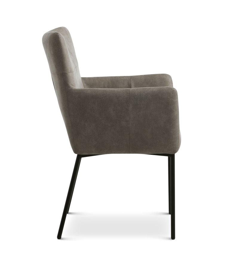 Ellie spisebordsstol, med armlener - leire mikroskinn og sort metall