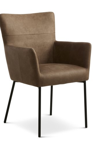 Ellie spisebordsstol, med armlener - mandel mikroskinn og sort metall