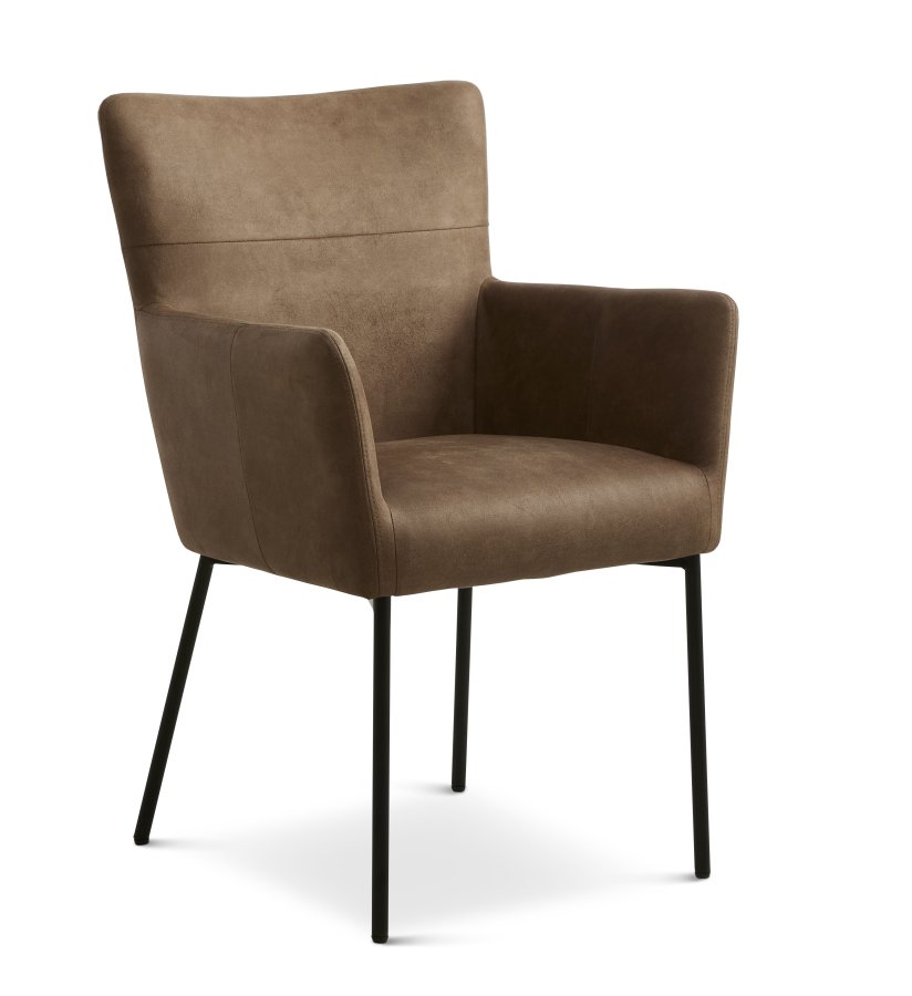 Ellie spisebordsstol, med armlener - mandel mikroskinn og sort metall