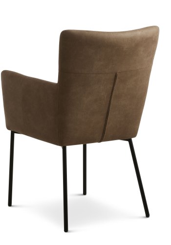 Ellie spisebordsstol, med armlener - mandel mikroskinn og sort metall