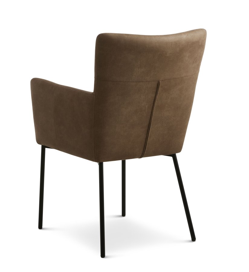 Ellie spisebordsstol, med armlener - mandel mikroskinn og sort metall