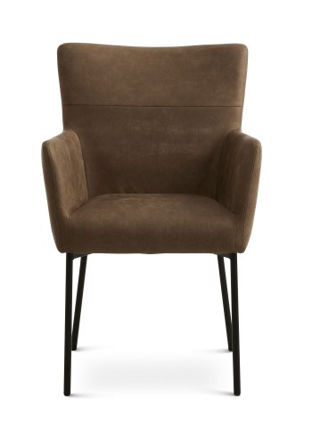 Ellie spisebordsstol, med armlener - mandel mikroskinn og sort metall