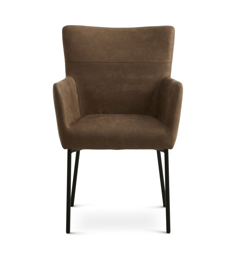 Ellie spisebordsstol, med armlener - mandel mikroskinn og sort metall