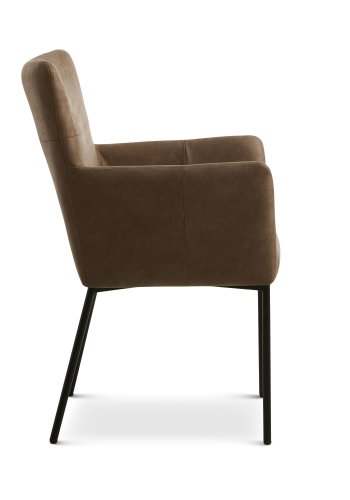 Ellie spisebordsstol, med armlener - mandel mikroskinn og sort metall