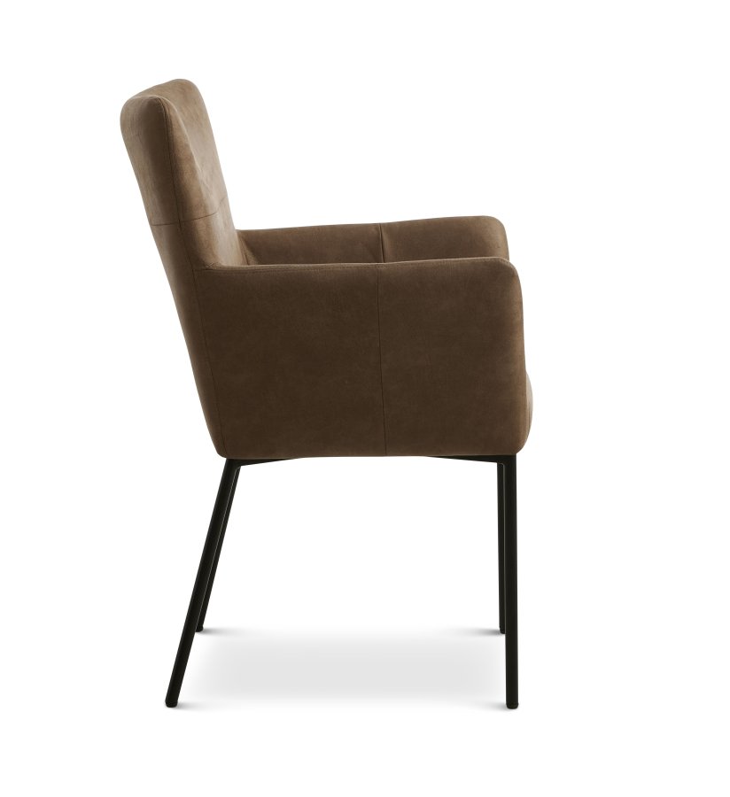 Ellie spisebordsstol, med armlener - mandel mikroskinn og sort metall