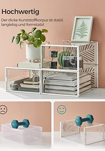 SONGMICS skoske, stabelbar og foldbar - hvid og klar plast (st med 18)