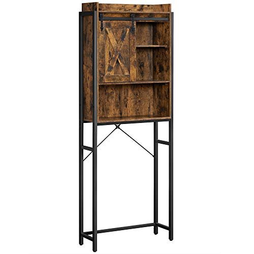 VASAGLE Badezimmer-Hängeschrank für Waschmaschine/WC, mit 1 Schiebetür, 4 Einlegeböden – braune Spanplatte/Stahl