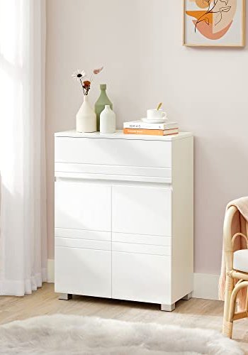 VASAGLE baderomsskap, m. 2 drer, 1 skuff og 1 justerbar hylle - hvit MDF