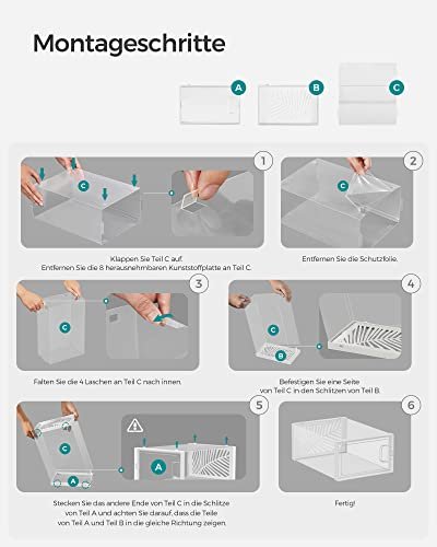 SONGMICS skoske, stabelbar og foldbar - hvid og klar plast (st med 18)