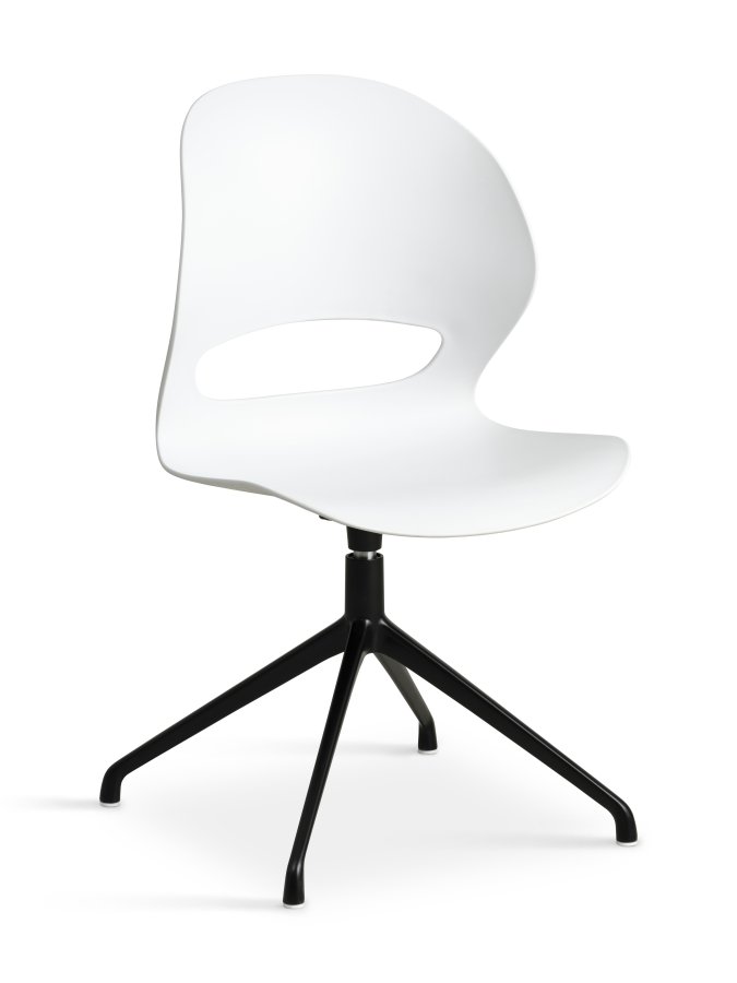 Linea spisebordsstol, med dreiefunksjon - hvit PVC og sort metall