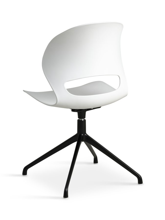 Linea spisebordsstol, med dreiefunksjon - hvit PVC og sort metall