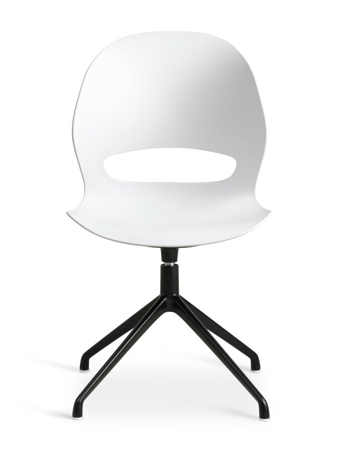 Linea spisebordsstol, med dreiefunksjon - hvit PVC og sort metall
