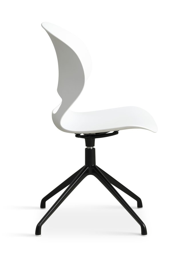Linea spisebordsstol, med dreiefunksjon - hvit PVC og sort metall