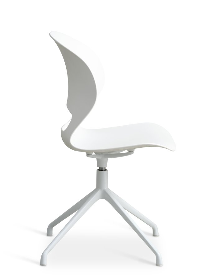 Linea spisebordsstol, med svingfunksjon - hvit PVC og hvitt metall