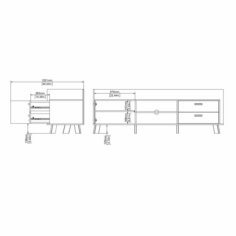 TVILUM Ikast TV-Schrank mit 1 Tür + 2 Schubladen, Jackson Hickory/Weiß, 181,9 x 51,2 x 61,6 cm