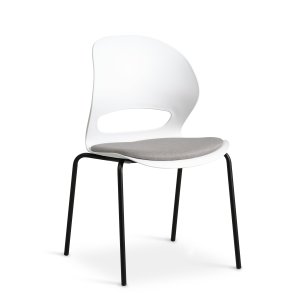 Linea spisebordsstol, m. gr stofhynde - hvid PVC og sort metal