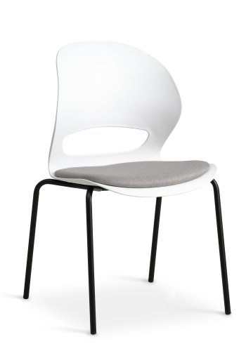 Linea spisebordsstol, med gr stoffpute - hvit PVC og sort metall
