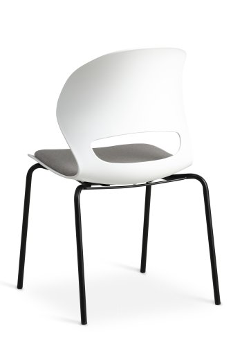 Linea spisebordsstol, med gr stoffpute - hvit PVC og sort metall