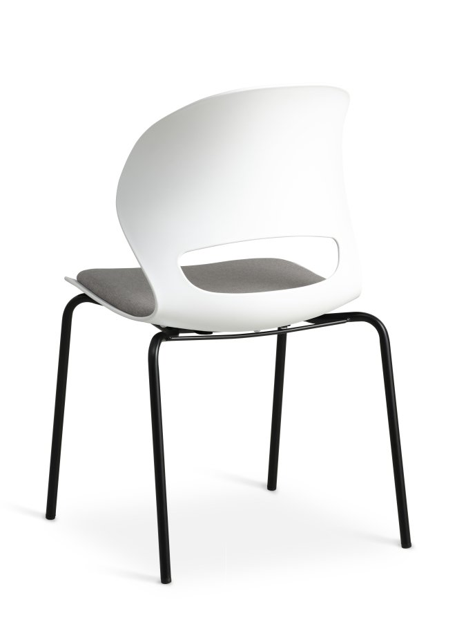 Linea spisebordsstol, med gr stoffpute - hvit PVC og sort metall