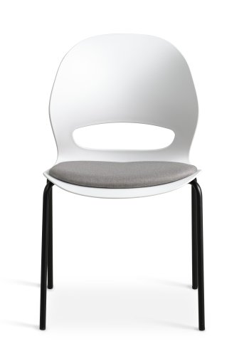 Linea spisebordsstol, med gr stoffpute - hvit PVC og sort metall