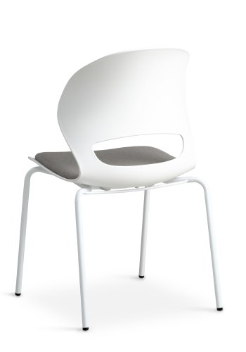Linea spisebordsstol, med gr stoffpute - hvit PVC og hvitt metall