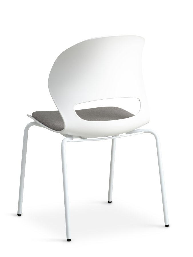 Linea spisebordsstol, med gr stoffpute - hvit PVC og hvitt metall