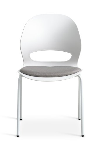 Linea spisebordsstol, med gr stoffpute - hvit PVC og hvitt metall
