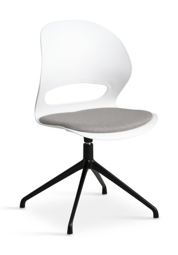 Linea spisebordsstol, med dreiefunksjon og gr stoffpute - hvit PVC og sort metall