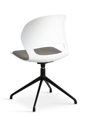 Linea spisebordsstol, med dreiefunksjon og gr stoffpute - hvit PVC og sort metall