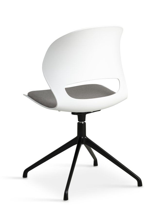 Linea spisebordsstol, med dreiefunksjon og gr stoffpute - hvit PVC og sort metall