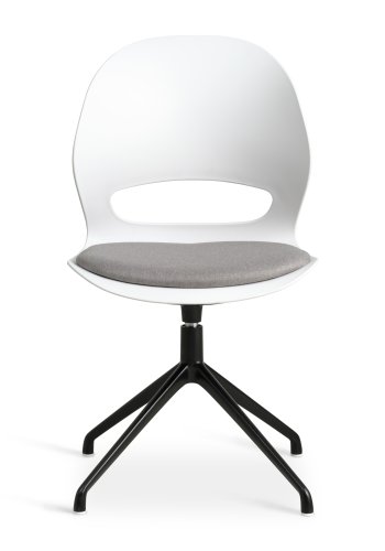 Linea spisebordsstol, med dreiefunksjon og gr stoffpute - hvit PVC og sort metall