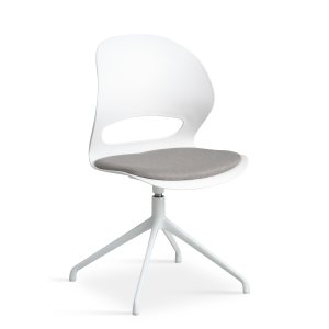 Linea spisebordsstol, m. drejefunktion og gr stofhynde - hvid PVC og hvid metal