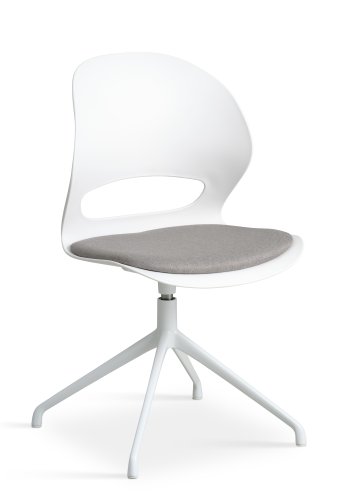 Linea spisebordsstol, med svingfunksjon og gr stoffpute - hvit PVC og hvitt metall