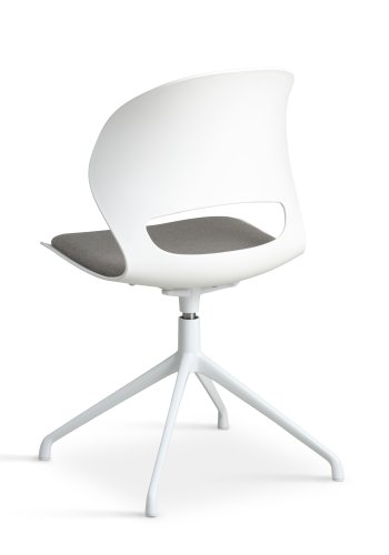 Linea spisebordsstol, med svingfunksjon og gr stoffpute - hvit PVC og hvitt metall