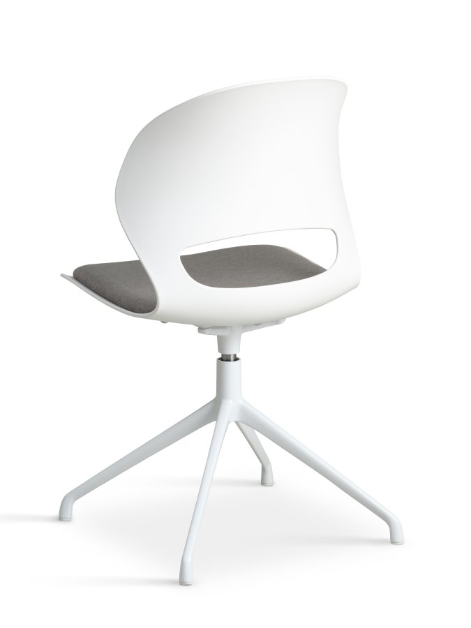 Linea spisebordsstol, med svingfunksjon og gr stoffpute - hvit PVC og hvitt metall