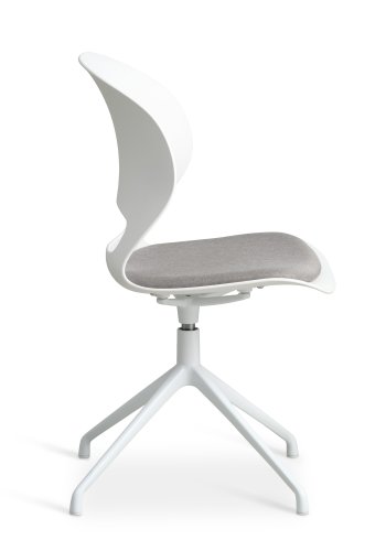 Linea spisebordsstol, med svingfunksjon og gr stoffpute - hvit PVC og hvitt metall