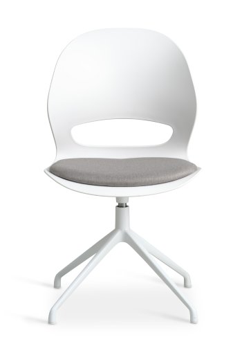 Linea spisebordsstol, med svingfunksjon og gr stoffpute - hvit PVC og hvitt metall