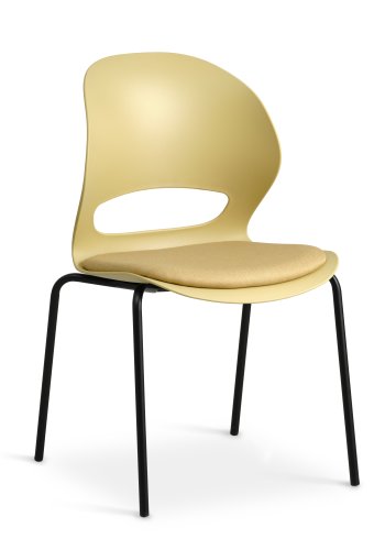 Esszimmerstuhl Linea, mit senfgelbem Stoffkissen – senfgelbes PVC und schwarzes Metall