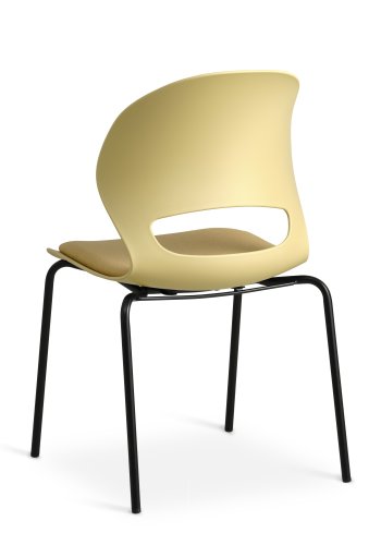 Esszimmerstuhl Linea, mit senfgelbem Stoffkissen – senfgelbes PVC und schwarzes Metall