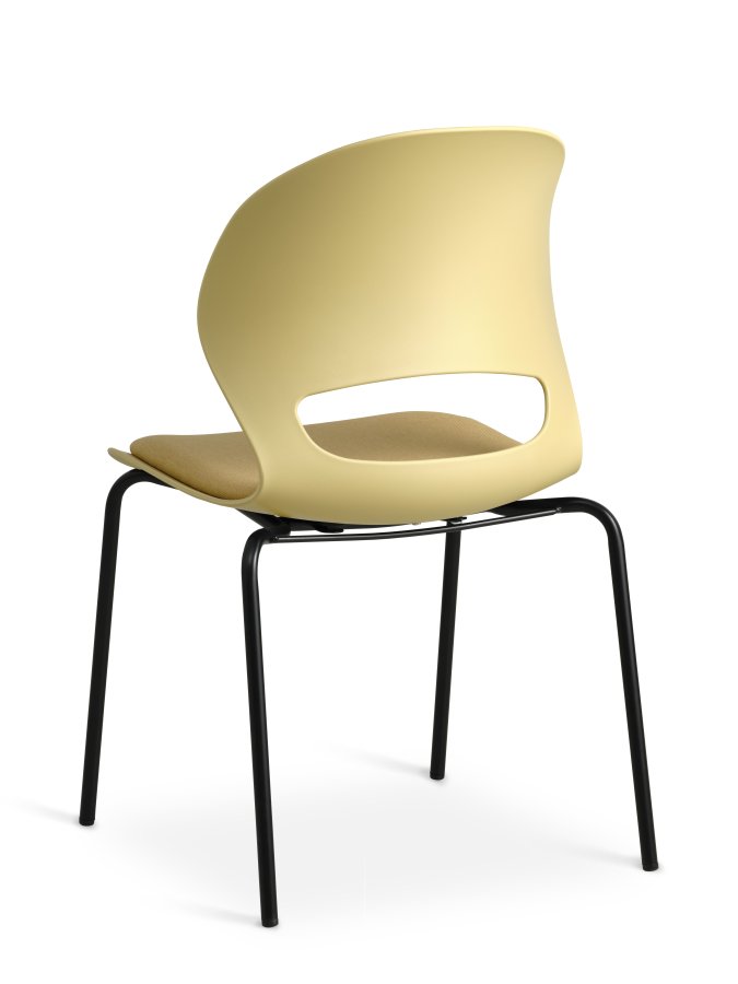 Esszimmerstuhl Linea, mit senfgelbem Stoffkissen – senfgelbes PVC und schwarzes Metall