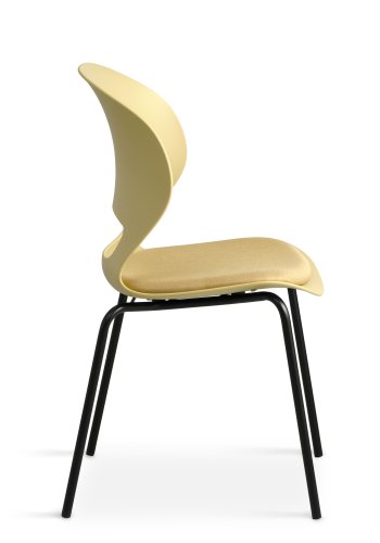 Esszimmerstuhl Linea, mit senfgelbem Stoffkissen – senfgelbes PVC und schwarzes Metall