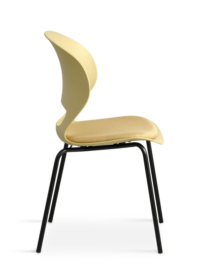 Esszimmerstuhl Linea, mit senfgelbem Stoffkissen – senfgelbes PVC und schwarzes Metall