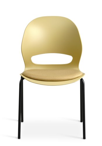 Esszimmerstuhl Linea, mit senfgelbem Stoffkissen – senfgelbes PVC und schwarzes Metall