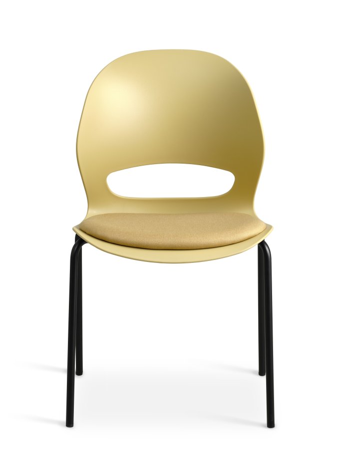 Esszimmerstuhl Linea, mit senfgelbem Stoffkissen – senfgelbes PVC und schwarzes Metall