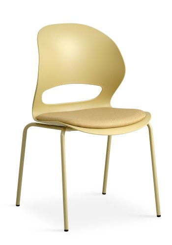 Esszimmerstuhl Linea, mit senfgelbem Stoffkissen – senfgelbes PVC und senfgelbes Metall