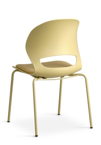Esszimmerstuhl Linea, mit senfgelbem Stoffkissen – senfgelbes PVC und senfgelbes Metall