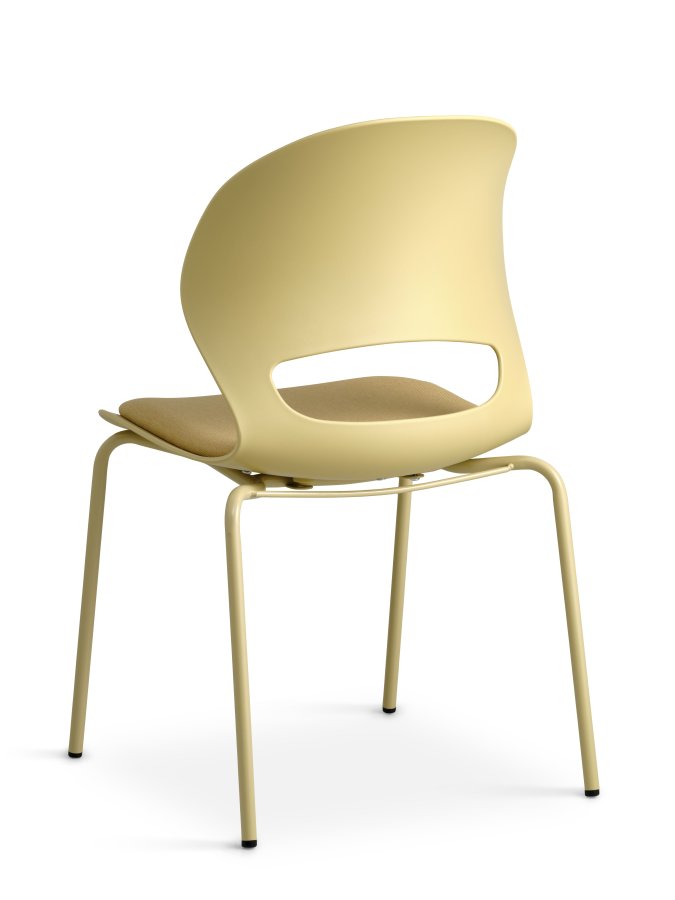 Esszimmerstuhl Linea, mit senfgelbem Stoffkissen – senfgelbes PVC und senfgelbes Metall