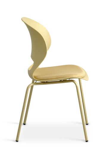 Esszimmerstuhl Linea, mit senfgelbem Stoffkissen – senfgelbes PVC und senfgelbes Metall