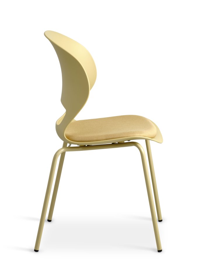 Esszimmerstuhl Linea, mit senfgelbem Stoffkissen – senfgelbes PVC und senfgelbes Metall