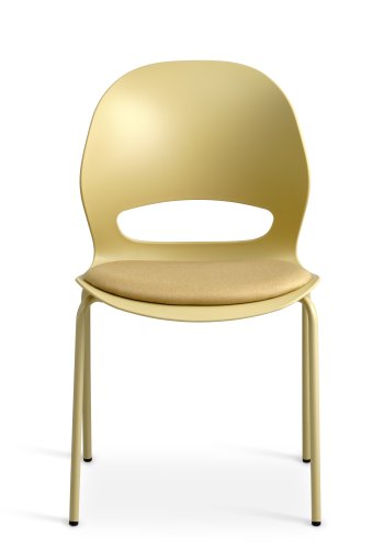 Esszimmerstuhl Linea, mit senfgelbem Stoffkissen – senfgelbes PVC und senfgelbes Metall